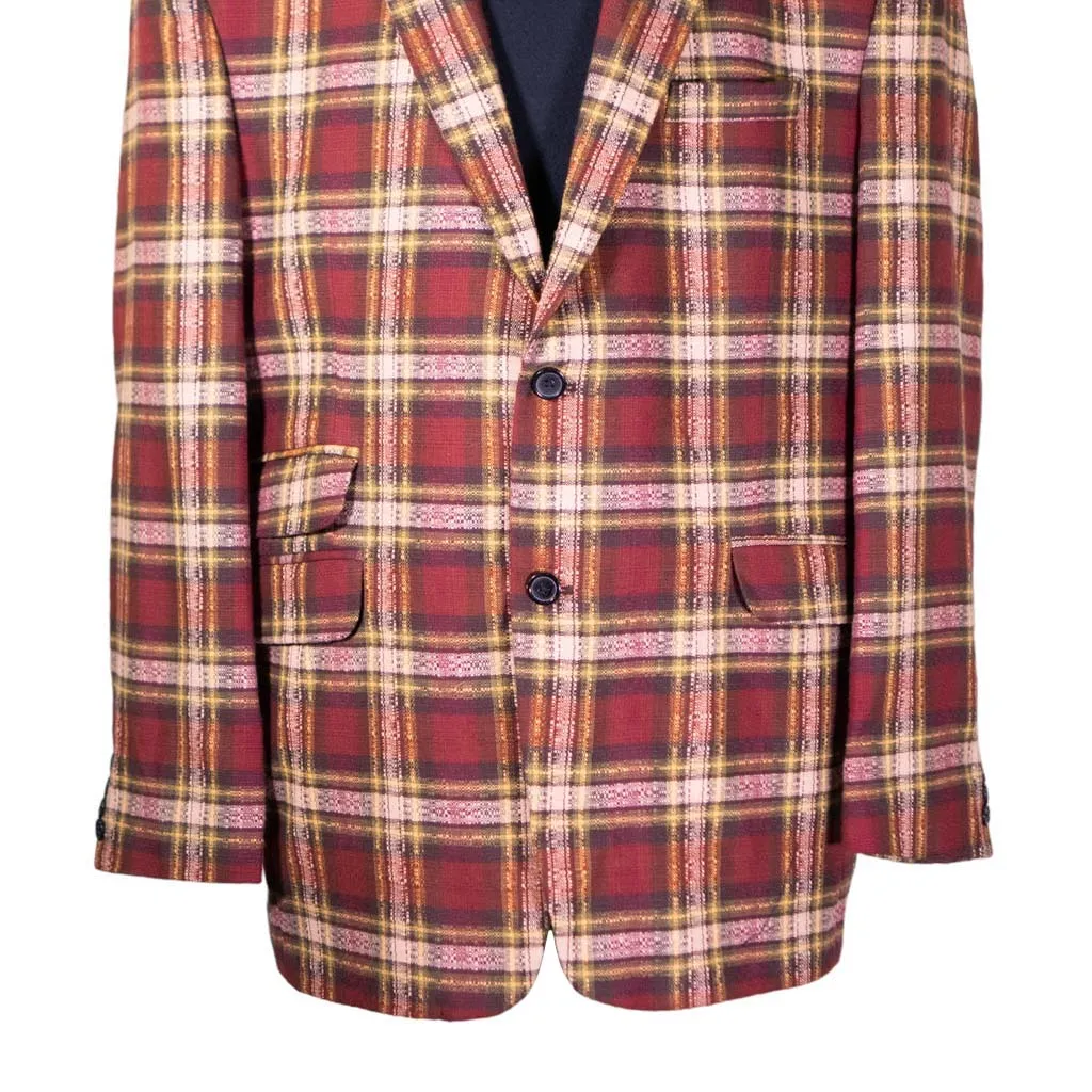 Mens Blazer Red Yellow Beige Plaid Check Wool Dress Formal Suit Jacket Wedding Sport Coat 48R