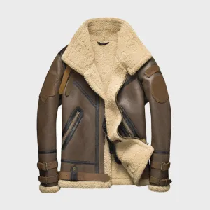 Men's Brown Sheepskin Shearling Bomber Jacket