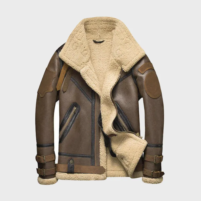 Men's Brown Sheepskin Shearling Bomber Jacket