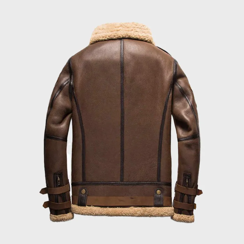 Men's Brown Sheepskin Shearling Bomber Jacket