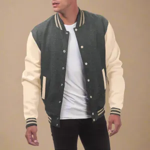 Men's Casual Mid-season Varsity Bomber Jacket With Button Closure