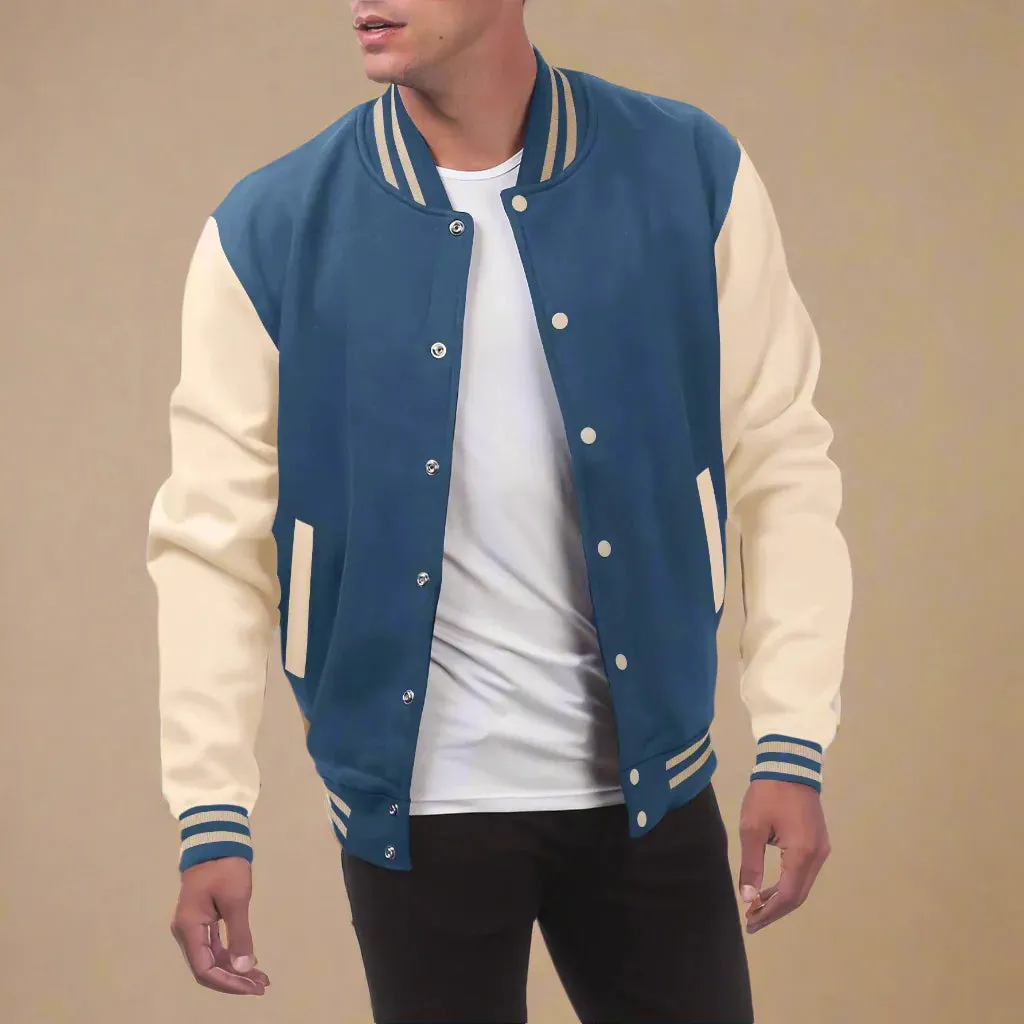 Men's Casual Mid-season Varsity Bomber Jacket With Button Closure