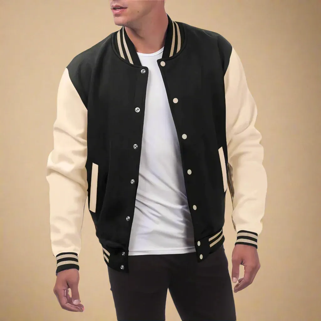Men's Casual Mid-season Varsity Bomber Jacket With Button Closure