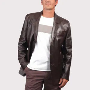 Men’s Dark Brown Leather Blazer – Coat Style Jacket