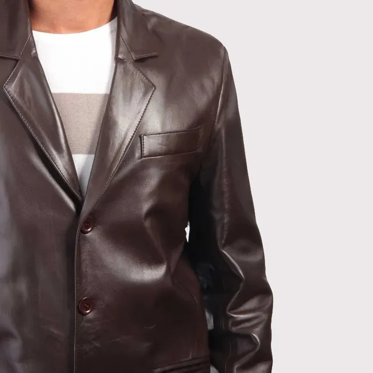Men’s Dark Brown Leather Blazer – Coat Style Jacket