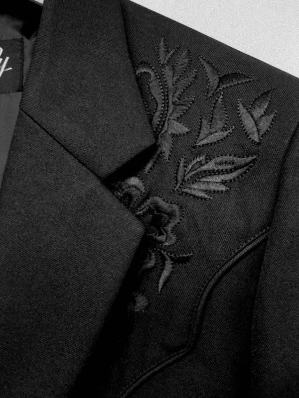 Men's Fabric Jacket Collection: Scully Western Blazer Black Floral Embroidery