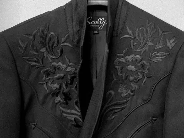 Men's Fabric Jacket Collection: Scully Western Blazer Black Floral Embroidery