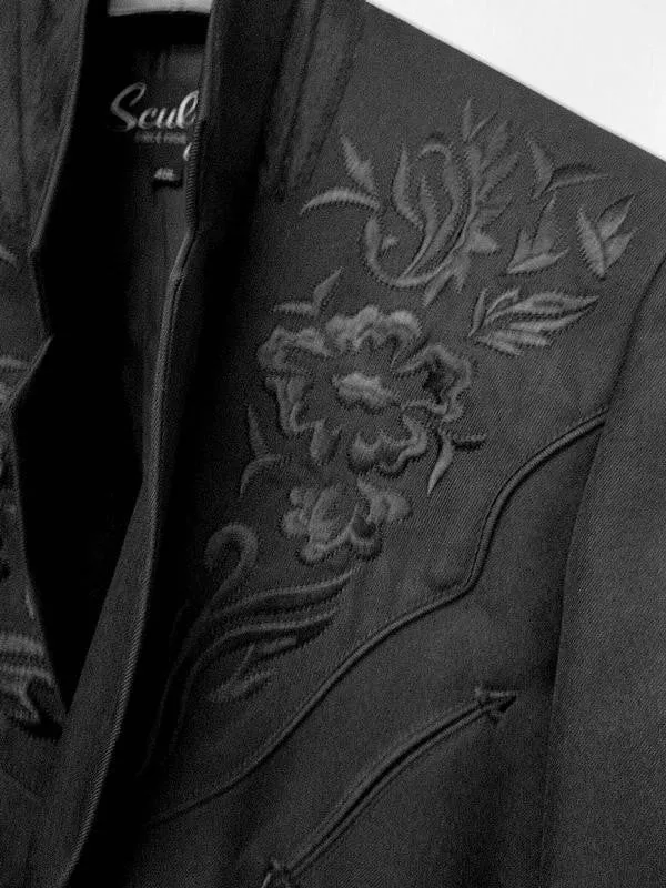 Men's Fabric Jacket Collection: Scully Western Blazer Black Floral Embroidery