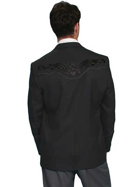 Men's Fabric Jacket Collection: Scully Western Blazer Black Floral Embroidery