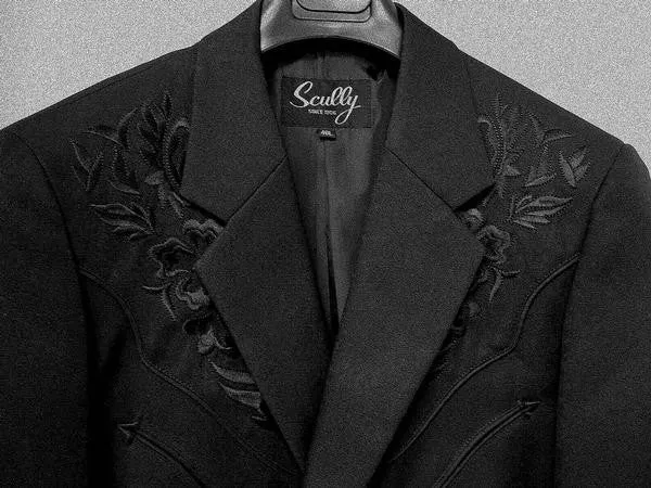 Men's Fabric Jacket Collection: Scully Western Blazer Black Floral Embroidery