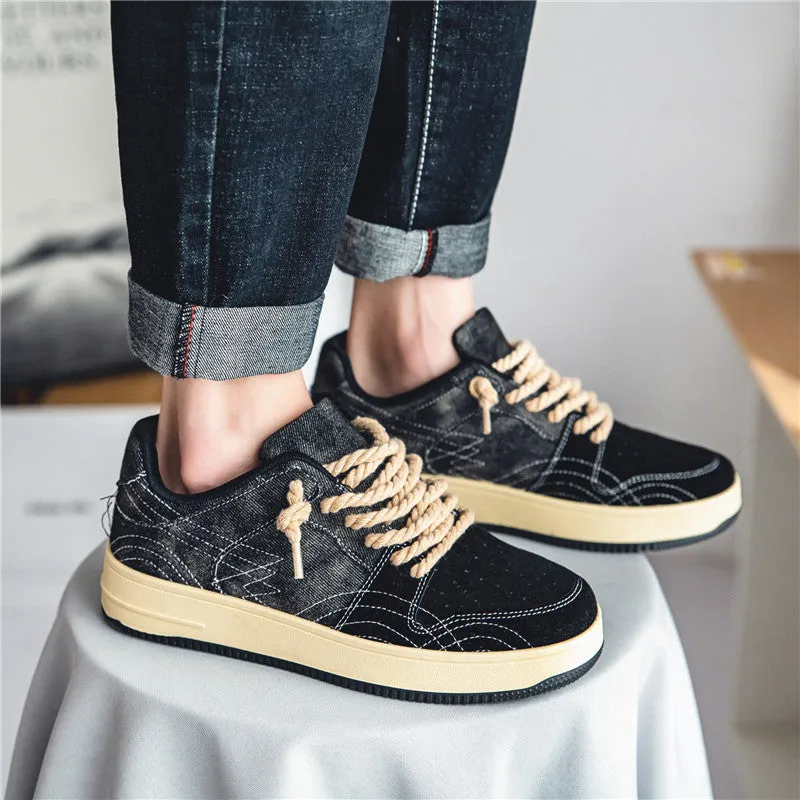 Men's Leisure Denim Board Shoes - Lace-up Flats for Skateboarding