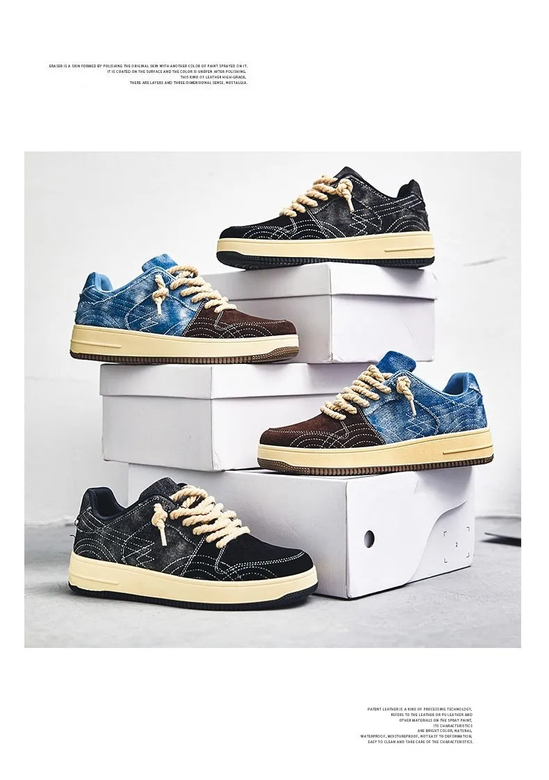 Men's Leisure Denim Board Shoes - Lace-up Flats for Skateboarding