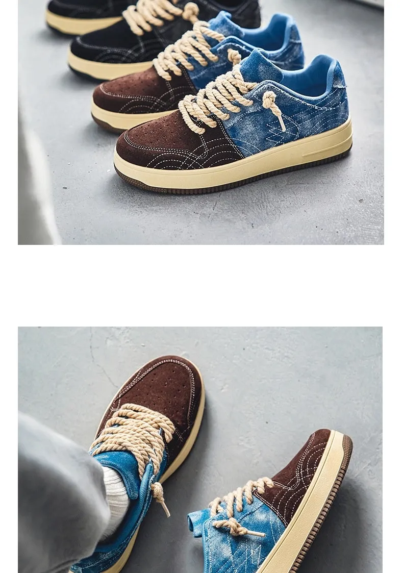 Men's Leisure Denim Board Shoes - Lace-up Flats for Skateboarding