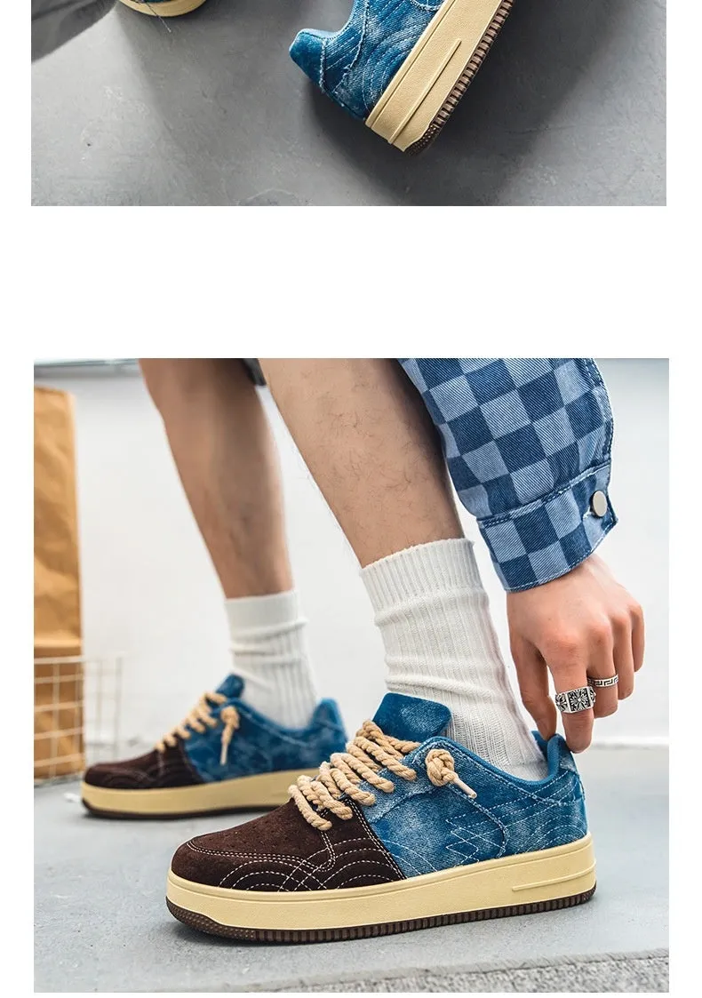 Men's Leisure Denim Board Shoes - Lace-up Flats for Skateboarding