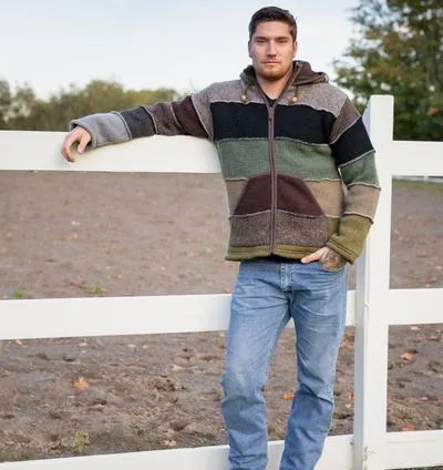Men's Patchwork Knit Full Zip Hoodie