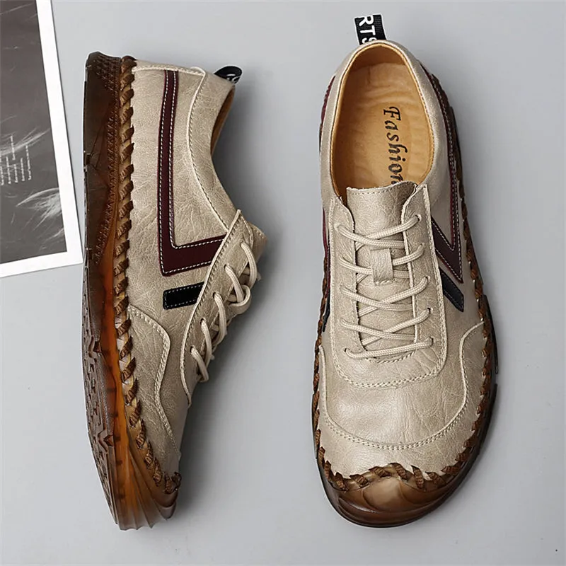Men's Soft Sole Breathable Leather Lace Up Fashion Sneakers