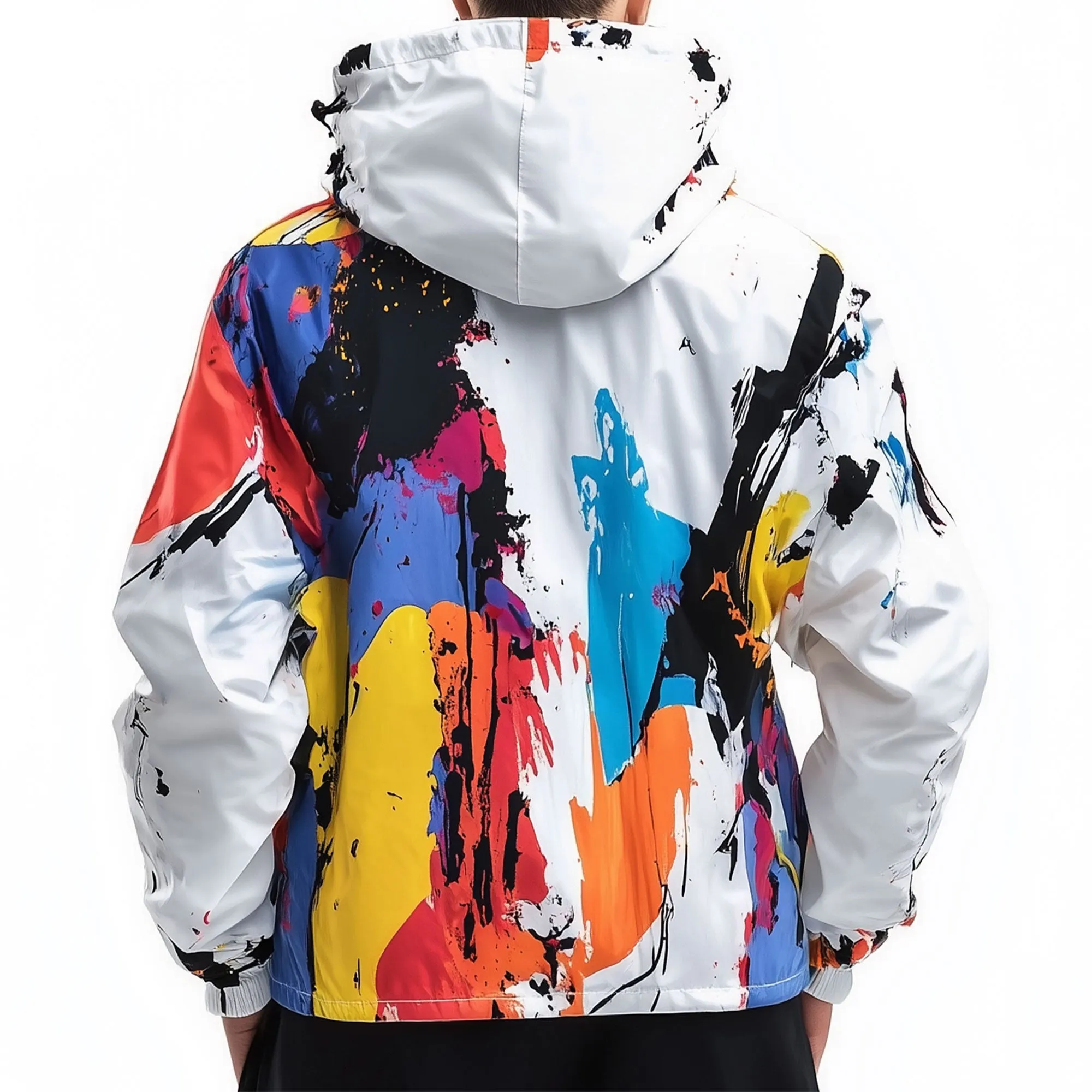 Mens Windbreaker Jackets Color Splashes Lightweight Rain Protection Waterproof Nylon Hooded Windbreaker Jackets