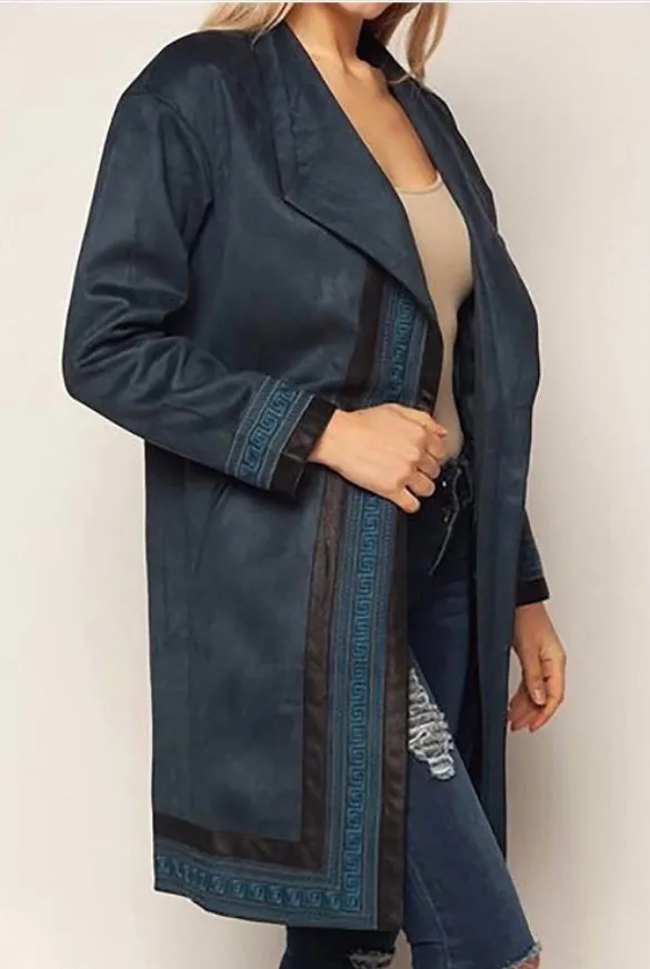 Micro Suede-Like Navy Blazer