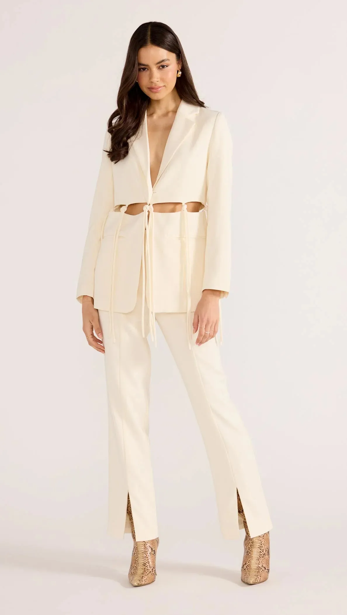 MINK PINK Maeve Tie Blazer Ecru