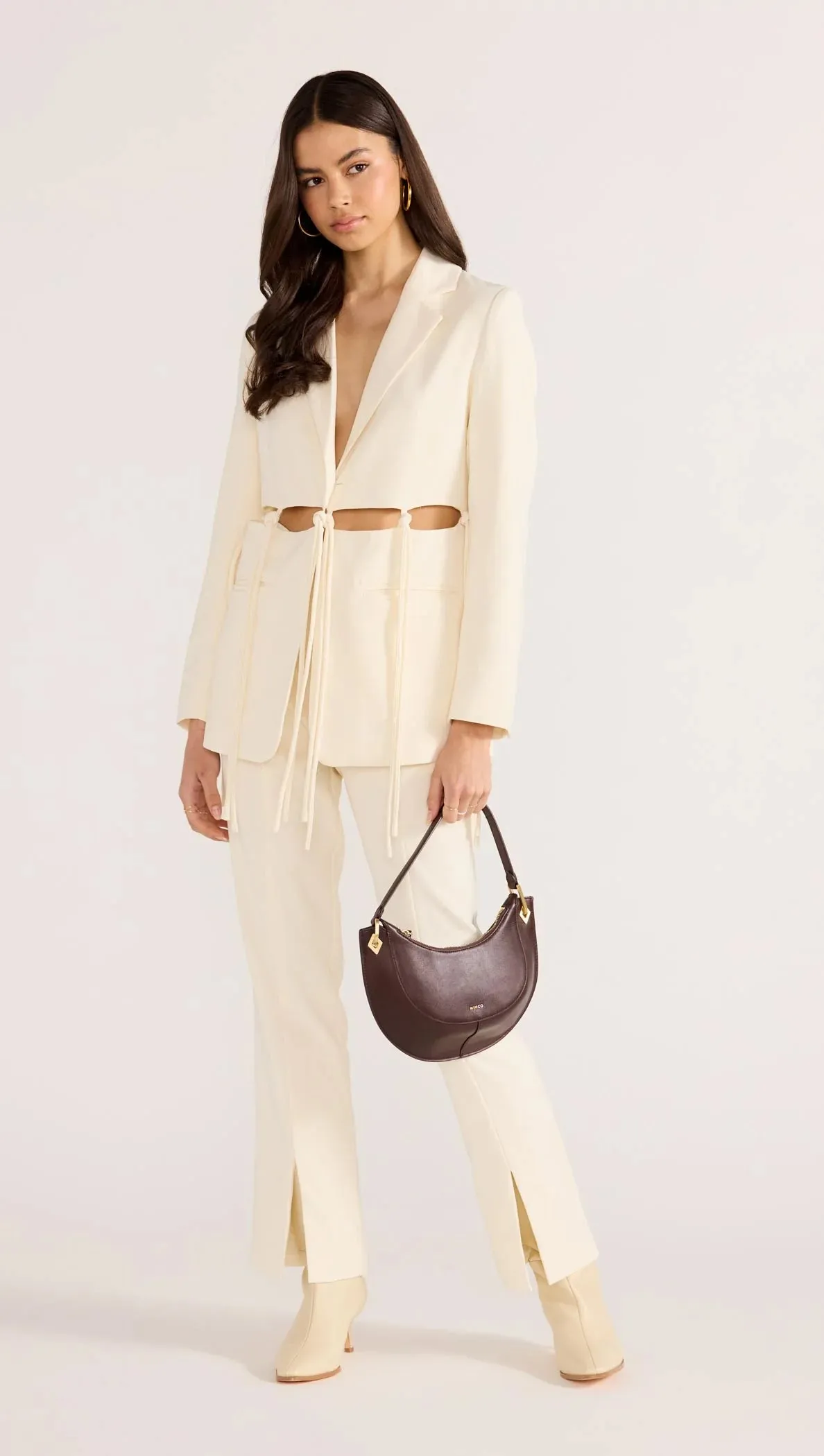 MINK PINK Maeve Tie Blazer Ecru