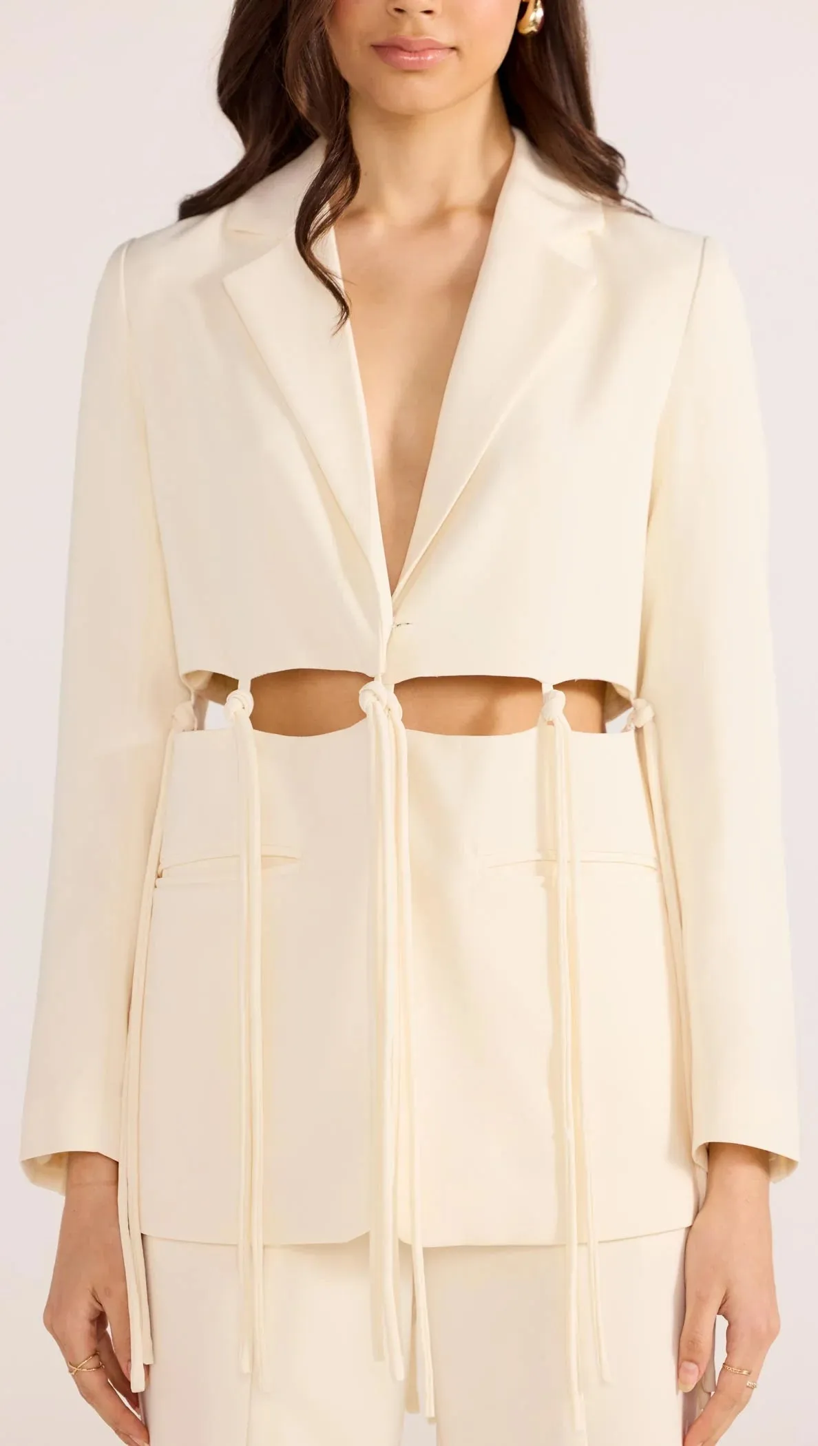 MINK PINK Maeve Tie Blazer Ecru