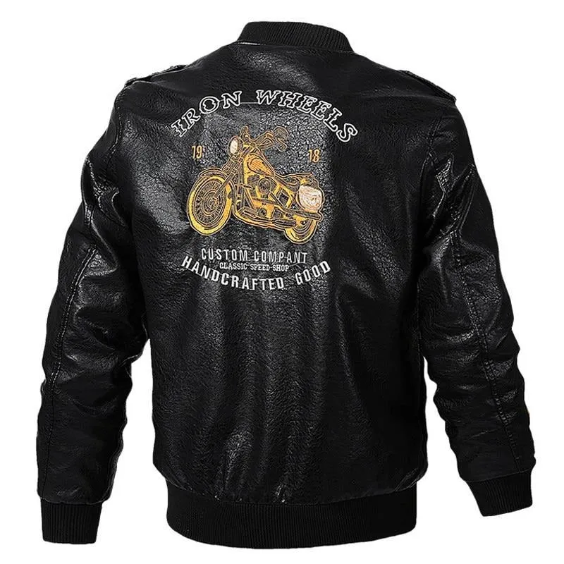 motorcycle leather jacket men plus size