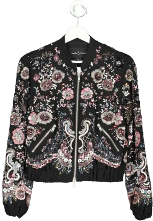 Needle & Thread Black Embellished Beaded Bomber Jacket UK 6