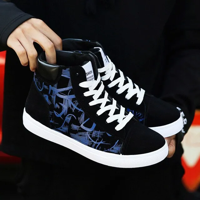 New Design Hip-Hop Fashion Graffiti High Tops Men's Shoes Casual Breathable Comfortable Rubber Sneakers Outdoor Footwear Flats