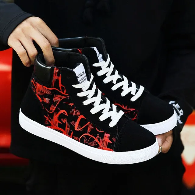 New Design Hip-Hop Fashion Graffiti High Tops Men's Shoes Casual Breathable Comfortable Rubber Sneakers Outdoor Footwear Flats