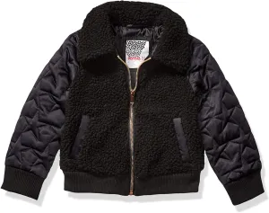 New Kensie - Girl's Outerwear Girls' Little Teddy Bomber Jacket, Black, Sz 6X!