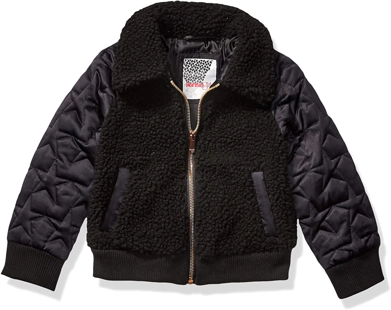 New Kensie - Girl's Outerwear Girls' Little Teddy Bomber Jacket, Black, Sz 6X!
