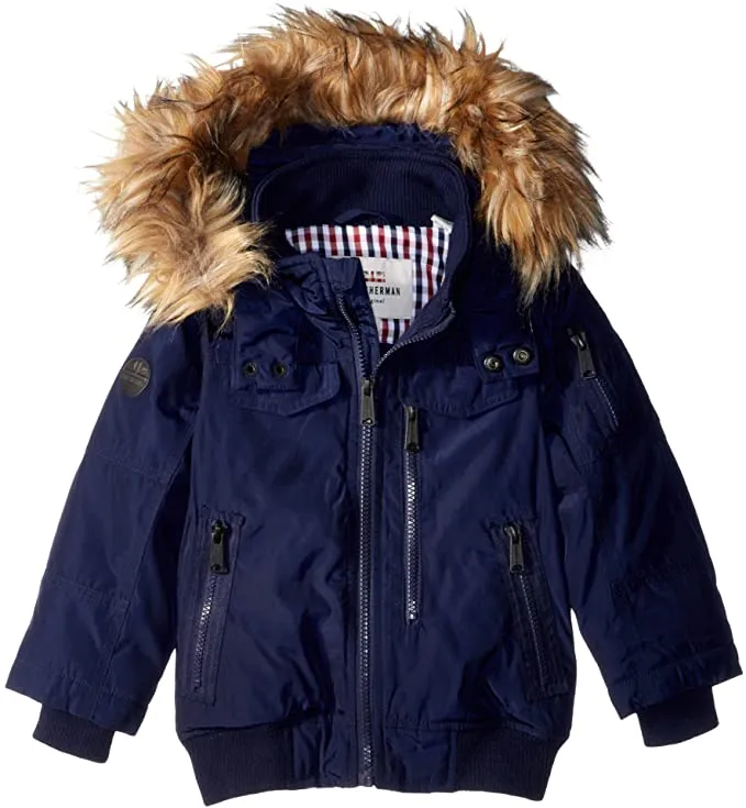 New Nordstroms Navy Blue Ben Sherman Kids Boys Parka Winter Jacket, removable fur trim, Sz 8! Retails $170 