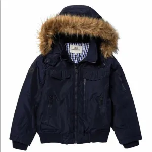 New Nordstroms Navy Blue Ben Sherman Kids Boys Parka Winter Jacket, removable fur trim, Sz 8! Retails $170 