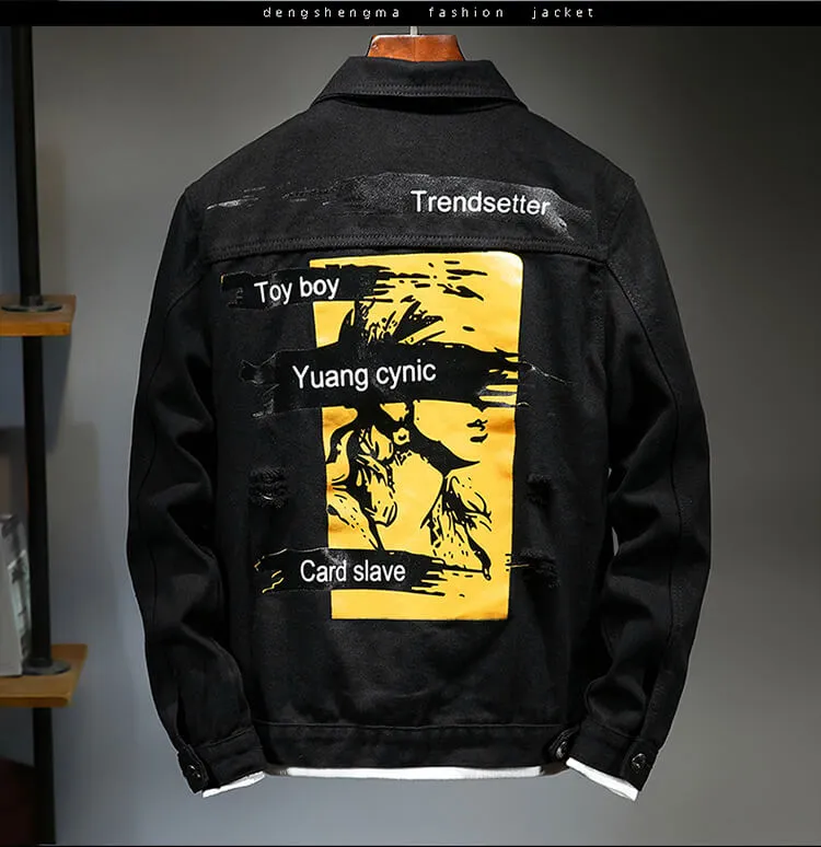 Newest Fashion Men's Ripped Denim Jacket Comfy Jean Coats