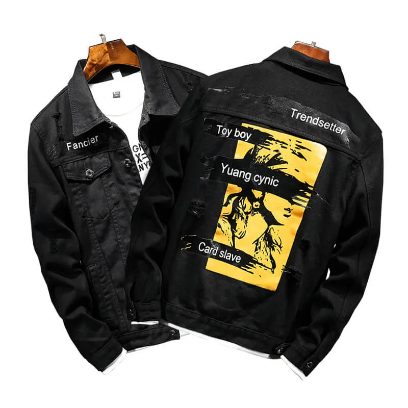 Newest Fashion Men's Ripped Denim Jacket Comfy Jean Coats