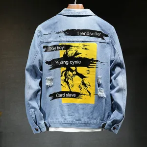 Newest Fashion Men's Ripped Denim Jacket Comfy Jean Coats