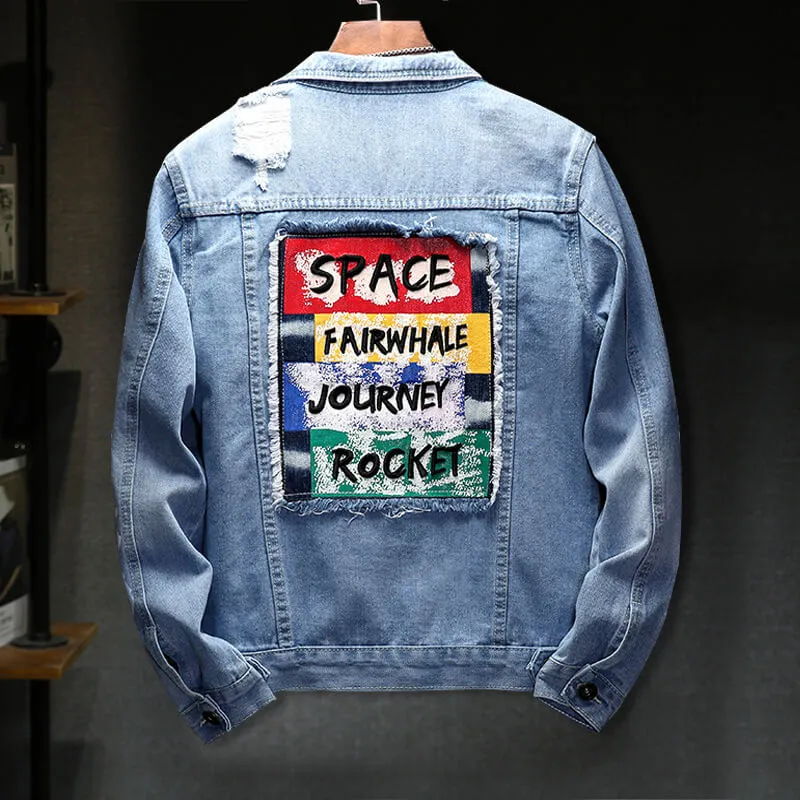 Newest Fashion Men's Ripped Denim Jacket Comfy Jean Coats