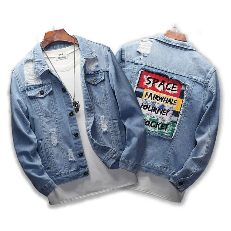 Newest Fashion Men's Ripped Denim Jacket Comfy Jean Coats