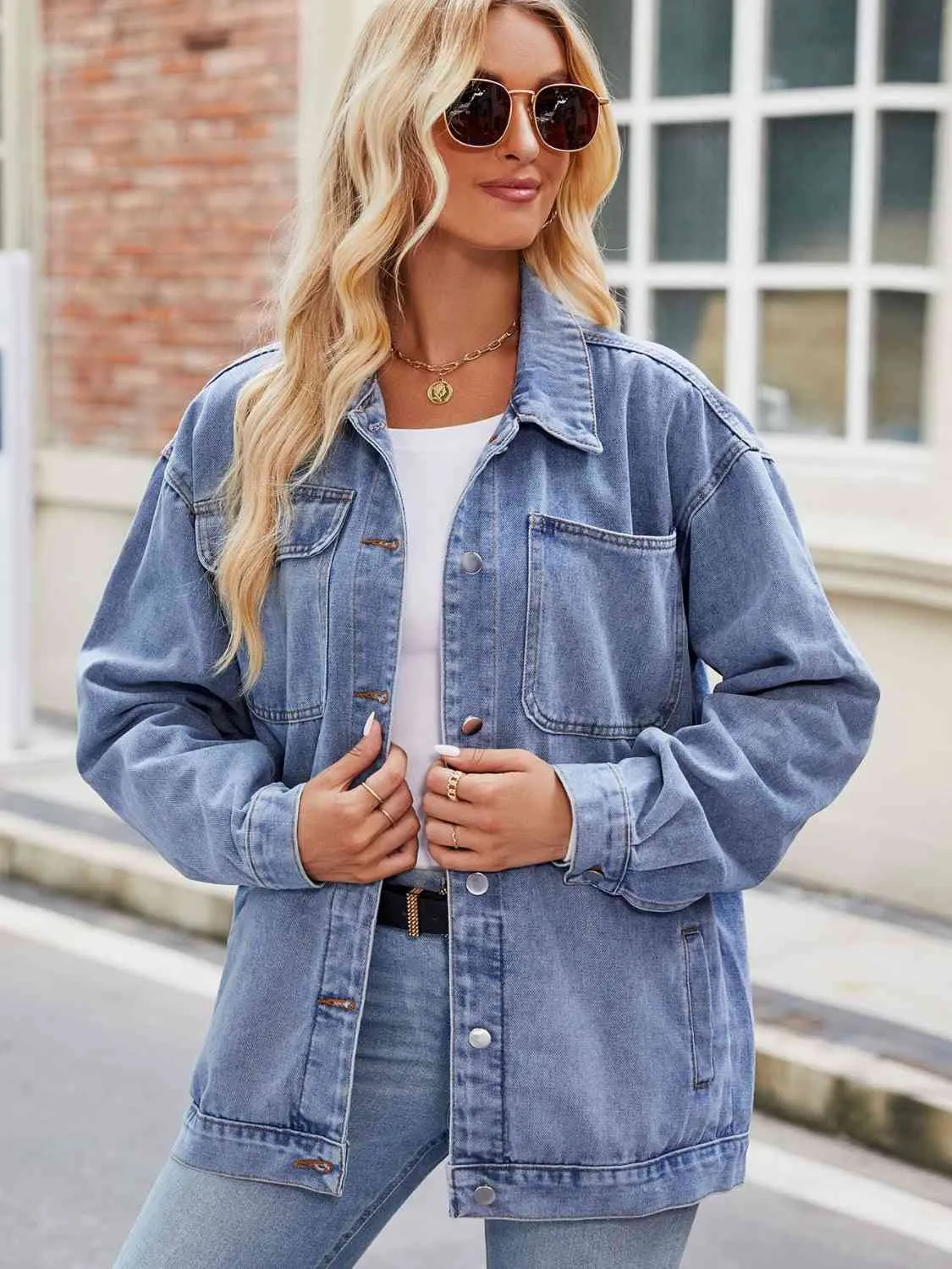 Norah Button Up Denim Jacket with Pockets