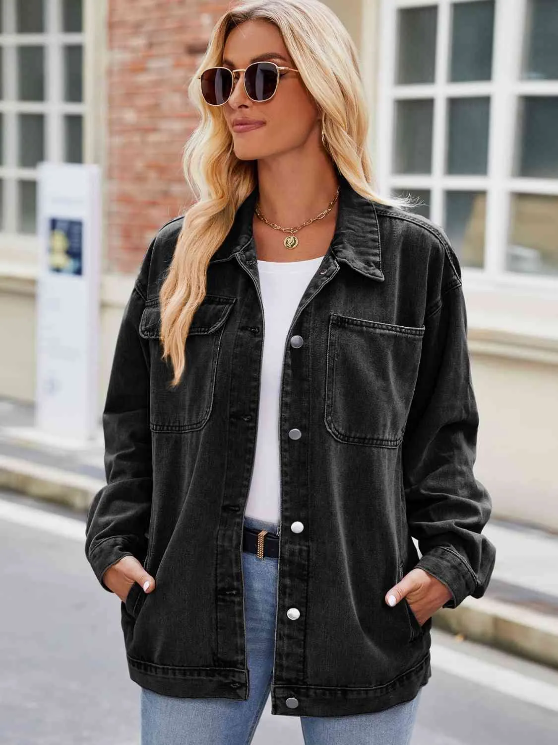 Norah Button Up Denim Jacket with Pockets
