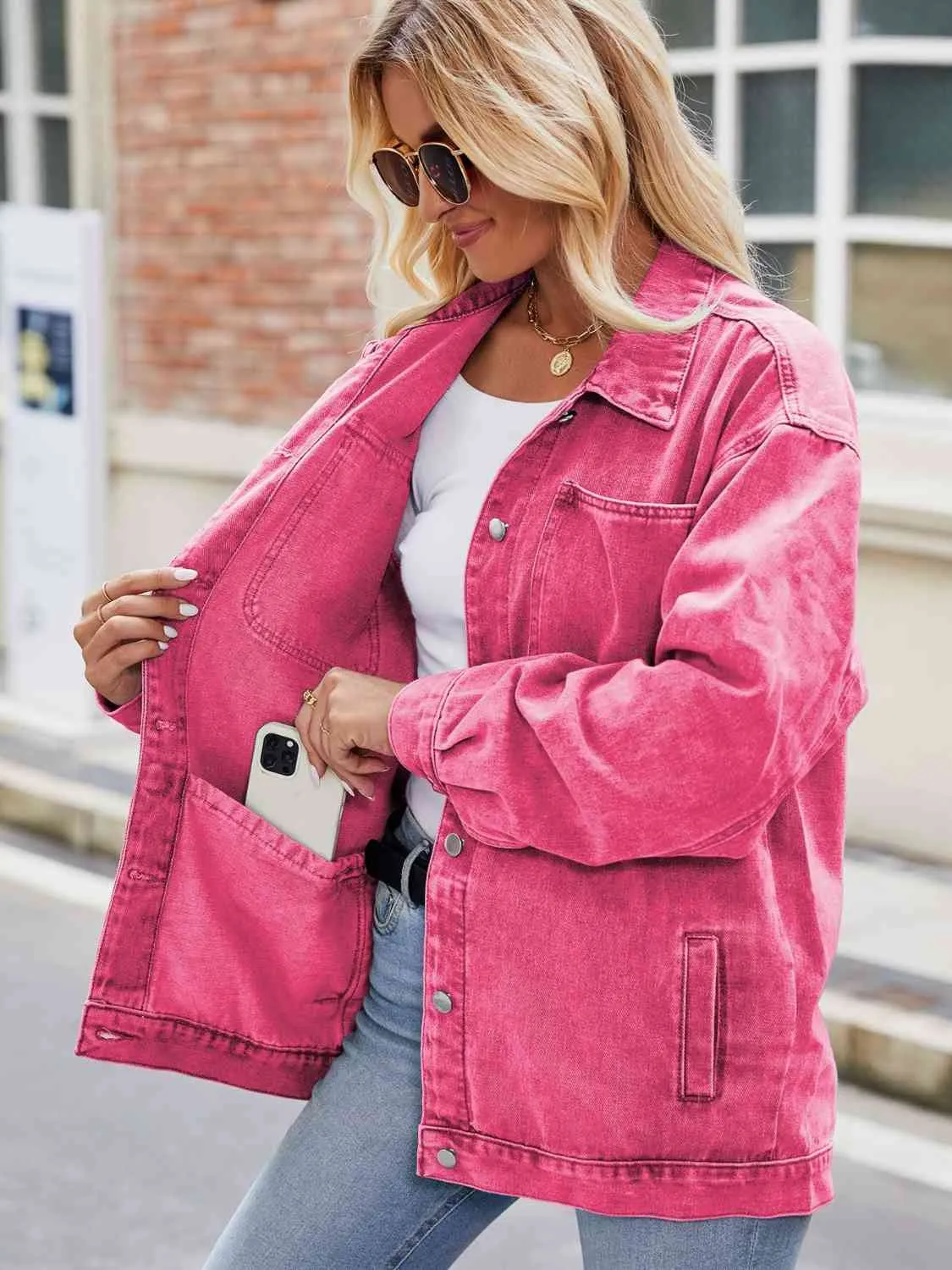 Norah Button Up Denim Jacket with Pockets