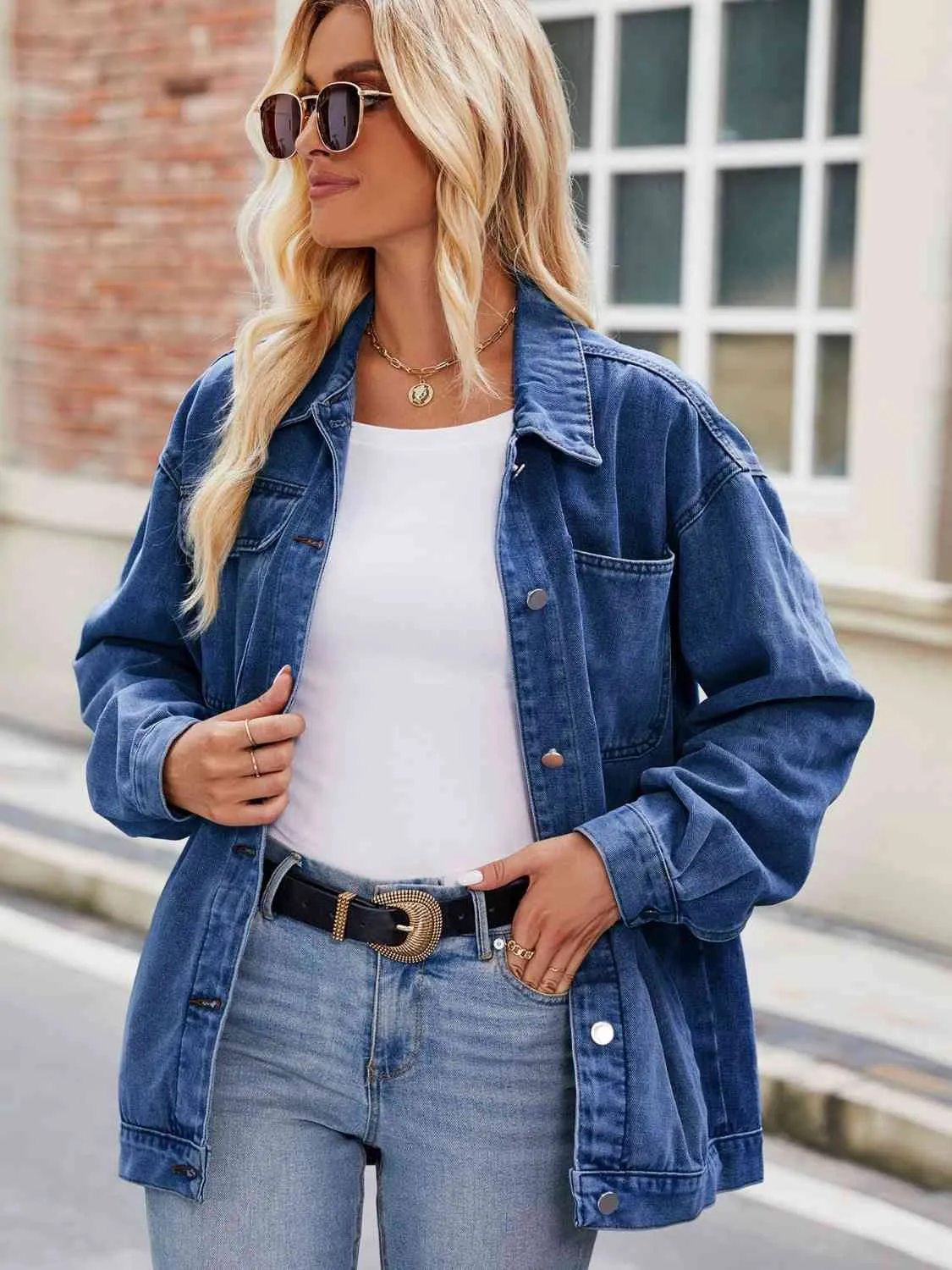 Norah Button Up Denim Jacket with Pockets