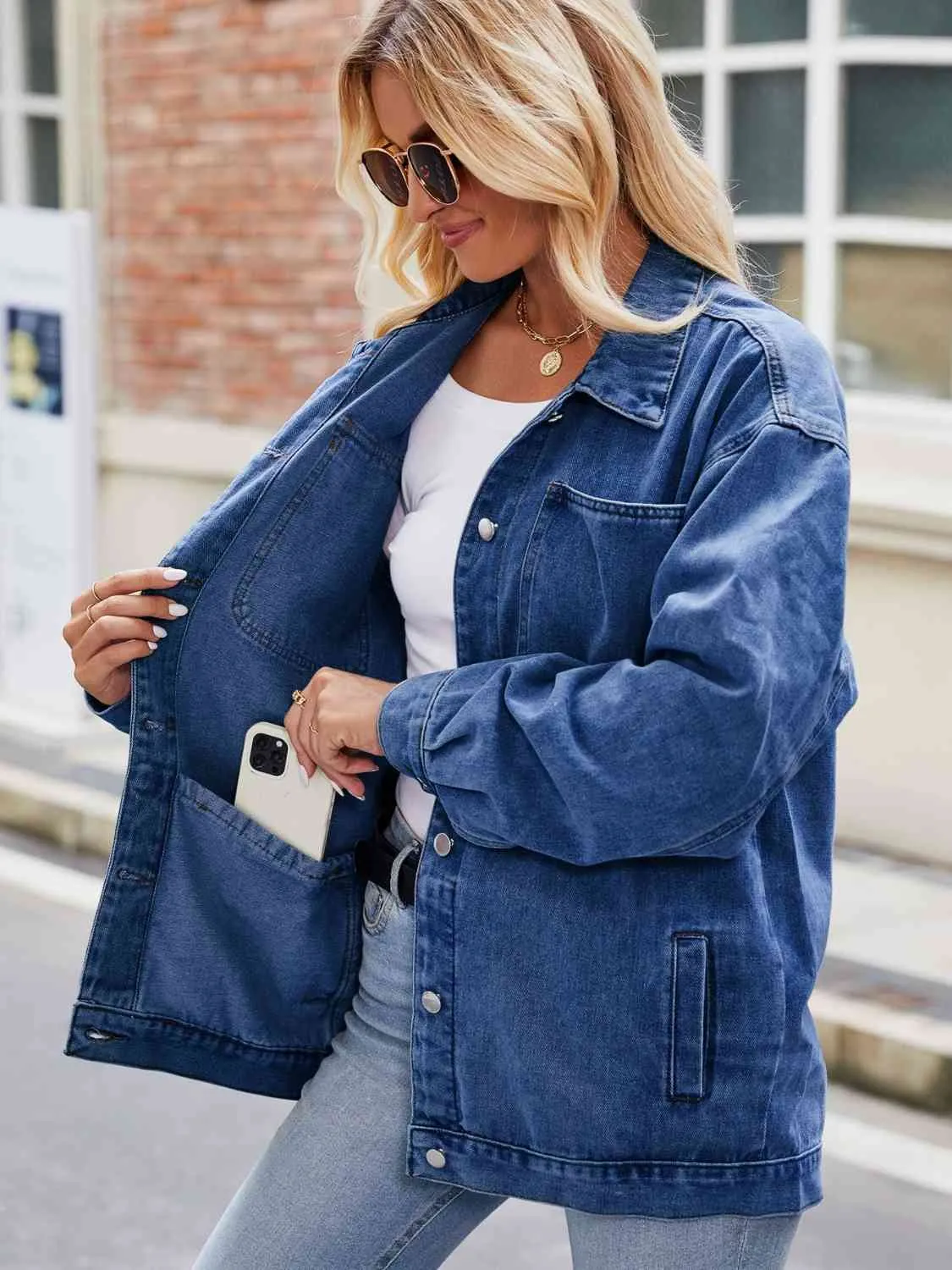 Norah Button Up Denim Jacket with Pockets