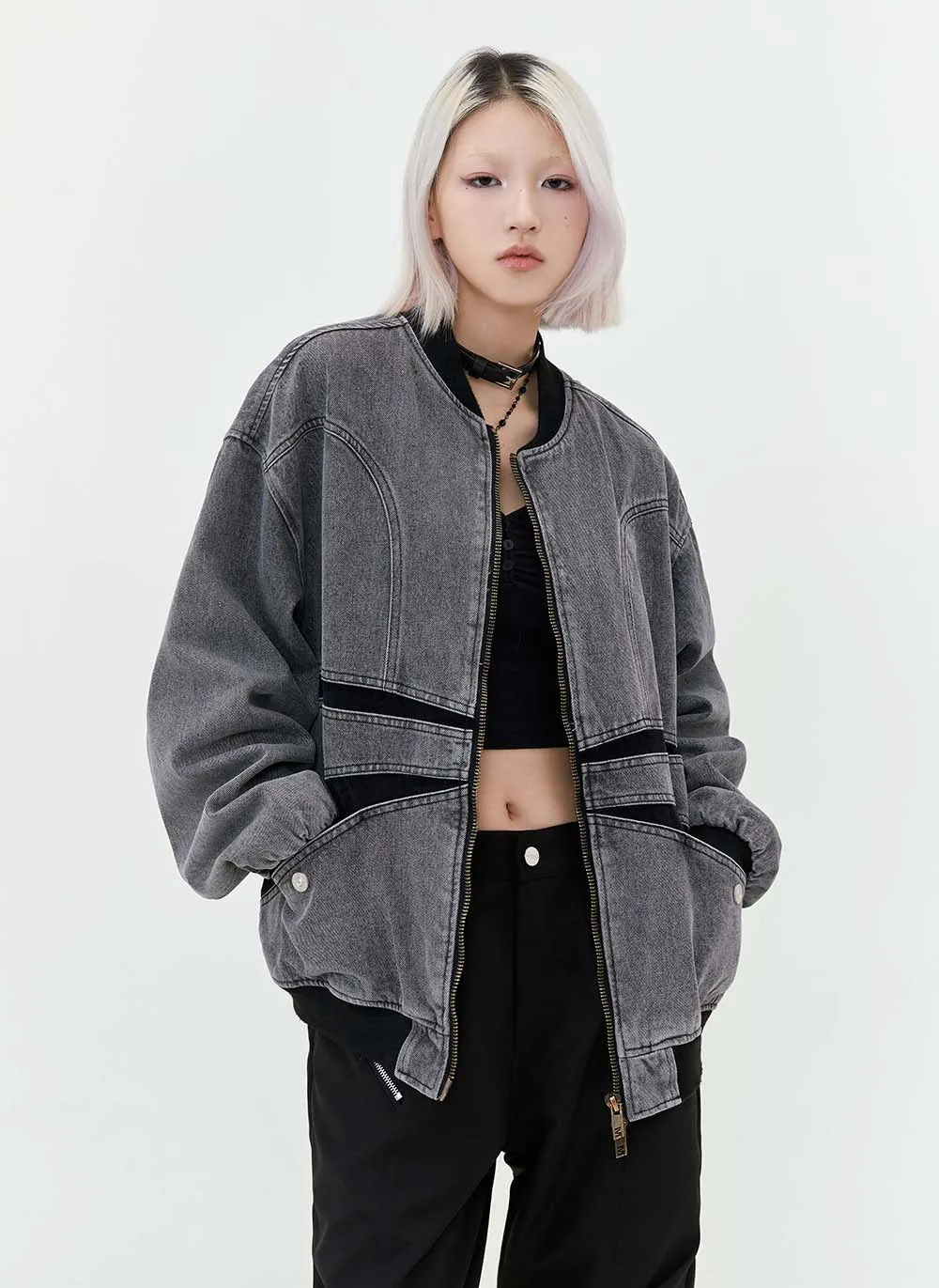 Old Denim Butterfly Zipper Jacket