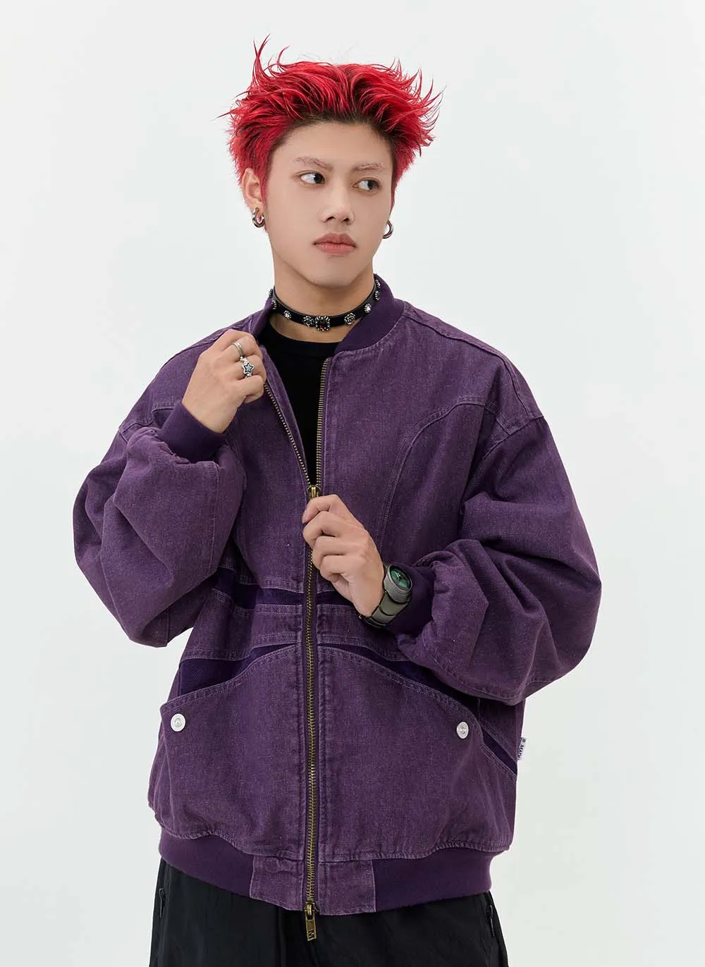 Old Denim Butterfly Zipper Jacket