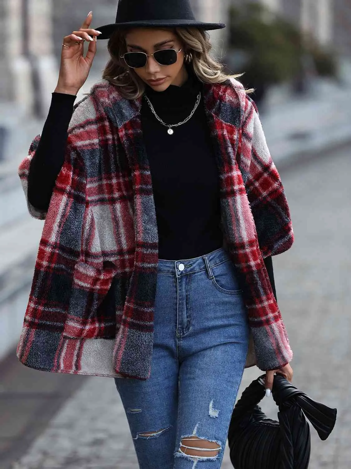 Petra Plaid Hooded Coat with Pockets