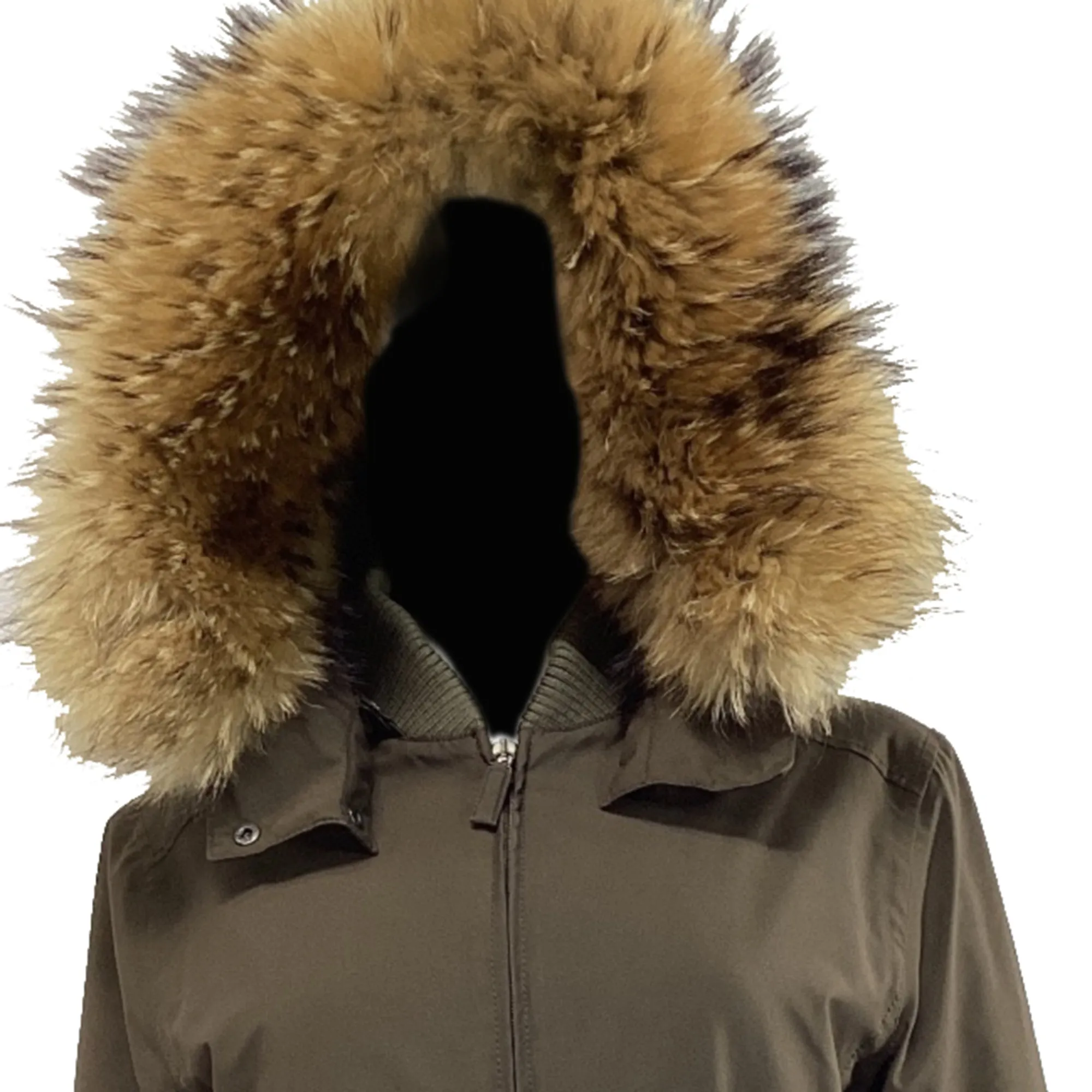 Prada Fur-Trimmed Hood Parka Jacket with Belt Bag in Olive Green Polyester