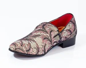 Premium Brown Multicolor Floral Textured Loafers for men designer slip on casual / dress shoes –