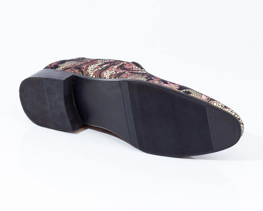 Premium Brown Multicolor Floral Textured Loafers for men designer slip on casual / dress shoes –