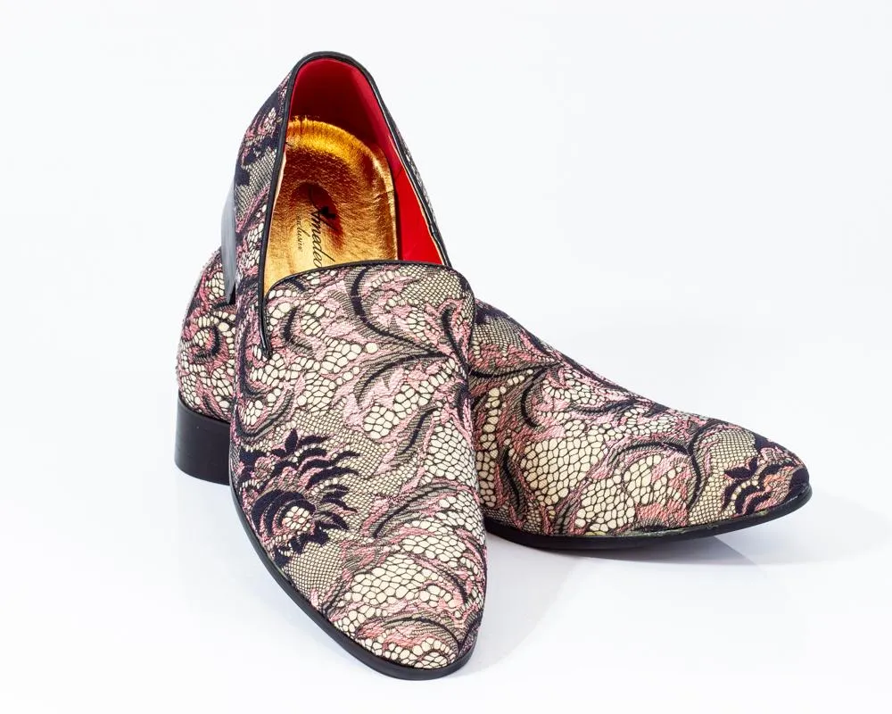 Premium Brown Multicolor Floral Textured Loafers for men designer slip on casual / dress shoes –